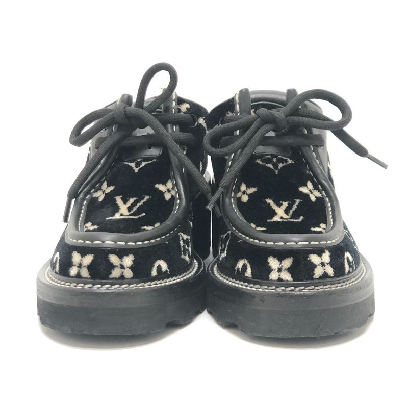 Louis Vuitton Leather Shoes LV Bob Lure Line Dabi Velor Leather Black