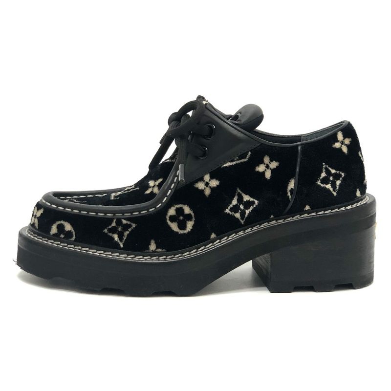 Louis Vuitton Leather Shoes LV Bob Lure Line Dabi Velor Leather Black