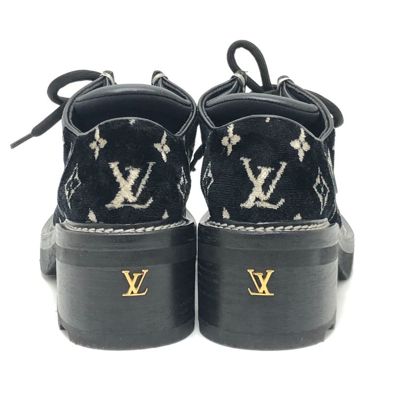 Louis Vuitton Leather Shoes LV Bob Lure Line Dabi Velor Leather Black