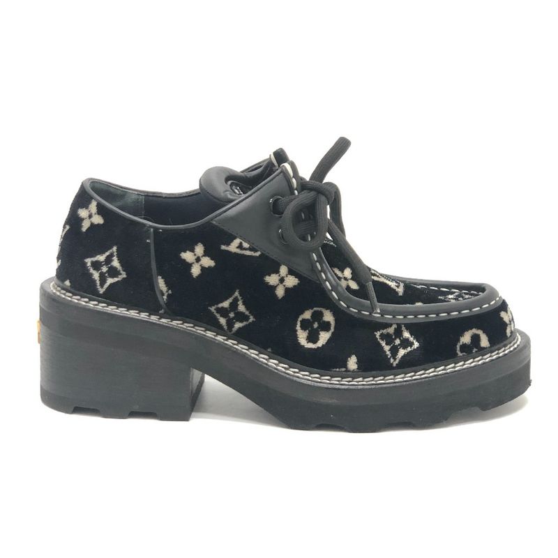 Louis Vuitton Leather Shoes LV Bob Lure Line Dabi Velor Leather Black