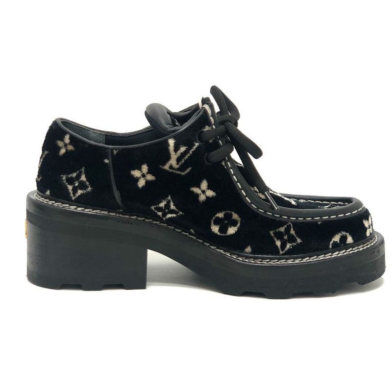 Louis Vuitton Leather Shoes LV Bob Lure Line Dabi Velor Leather Black