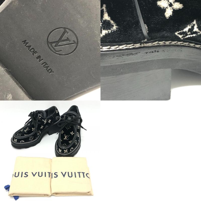 Louis Vuitton Leather Shoes LV Bob Lure Line Dabi Velor Leather Black