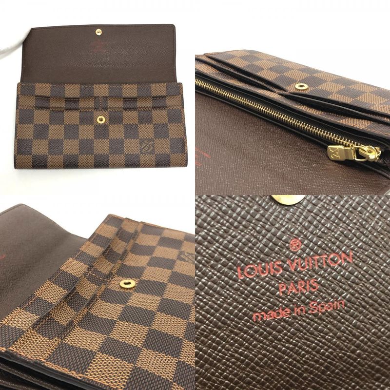 Louis Vuitton Long Wallet Portefeuille Sarah N61734 Damier Canvas Ebene Brown
