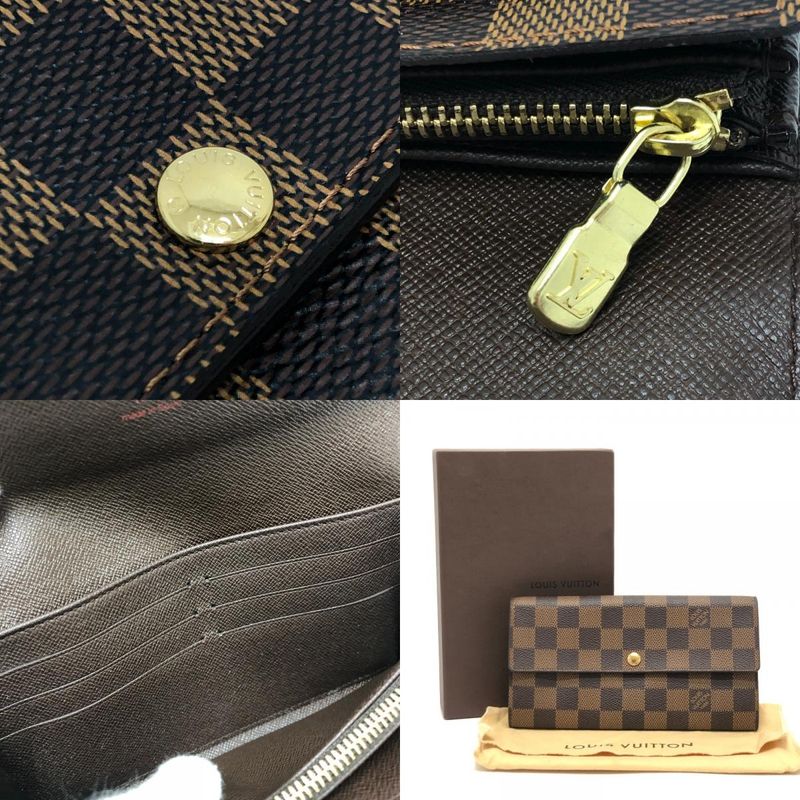 Louis Vuitton Long Wallet Portefeuille Sarah N61734 Damier Canvas Ebene Brown