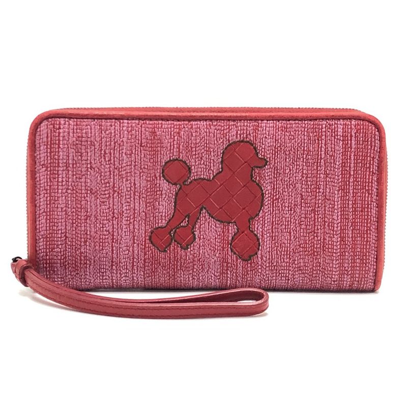 BOTTEGA VENETA Long Wallet Intrecciato Poudre Leather Canvas Red