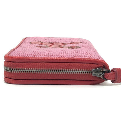 BOTTEGA VENETA Long Wallet Intrecciato Poudre Leather Canvas Red
