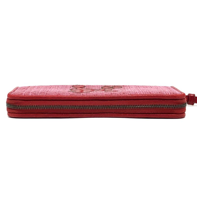 BOTTEGA VENETA Long Wallet Intrecciato Poudre Leather Canvas Red