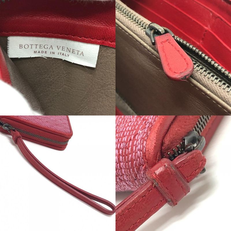 BOTTEGA VENETA Long Wallet Intrecciato Poudre Leather Canvas Red