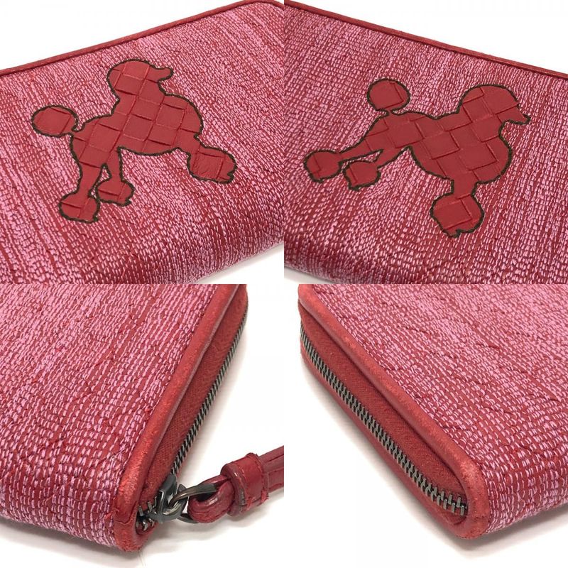 BOTTEGA VENETA Long Wallet Intrecciato Poudre Leather Canvas Red