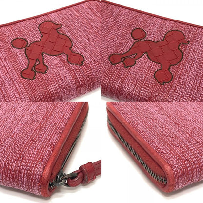 BOTTEGA VENETA Long Wallet Intrecciato Poudre Leather Canvas Red