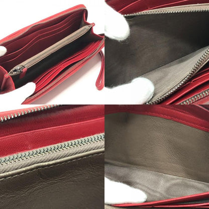 BOTTEGA VENETA Long Wallet Intrecciato Poudre Leather Canvas Red