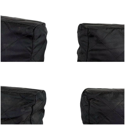 PRADA Quilted Chain Shoulder Bag Triangle Logo Black Tessuto Nylon