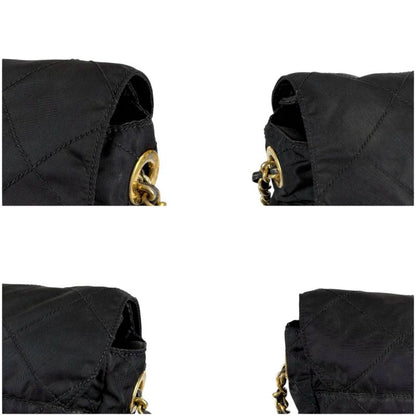 PRADA Quilted Chain Shoulder Bag Triangle Logo Black Tessuto Nylon