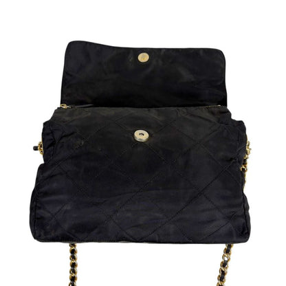 PRADA Quilted Chain Shoulder Bag Triangle Logo Black Tessuto Nylon
