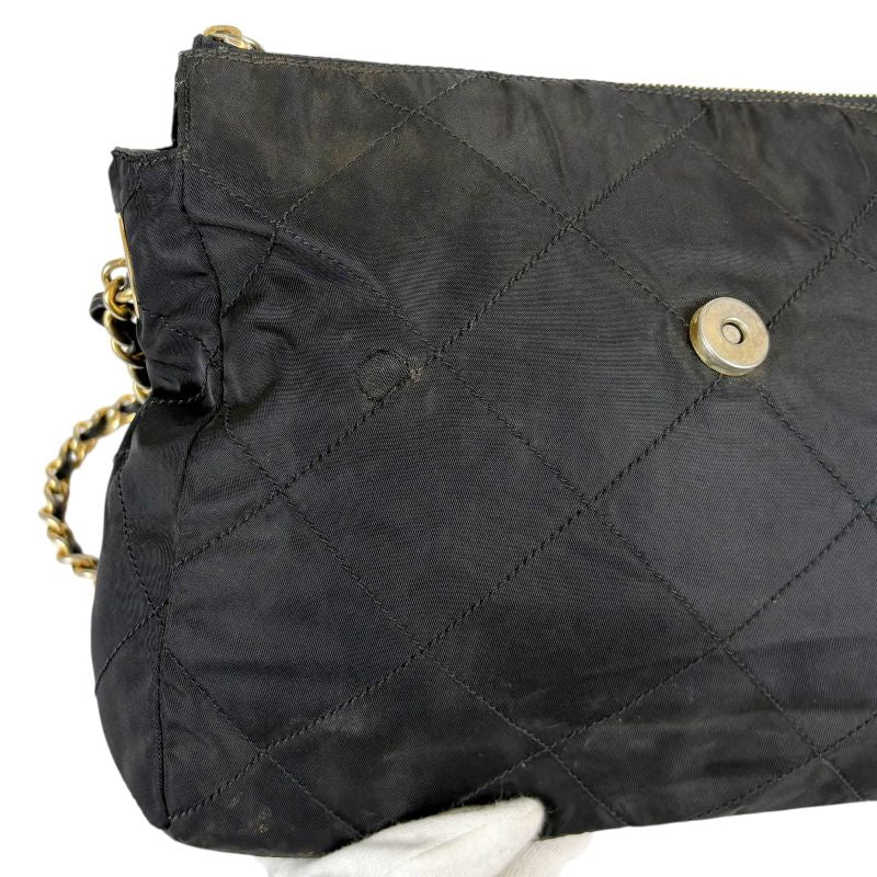 PRADA Quilted Chain Shoulder Bag Triangle Logo Black Tessuto Nylon