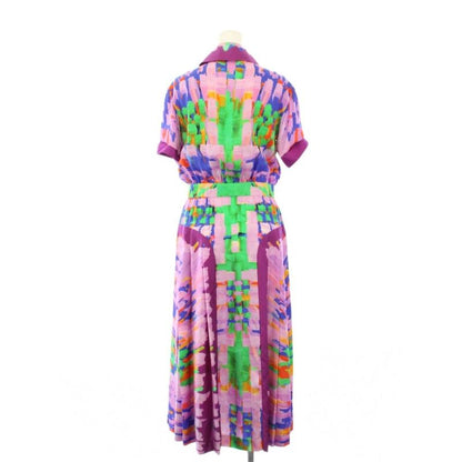 CHANEL 17AW Shirt Dress Short Sleeve Long Full Zip Silk 34 Pink P56444v42613 KH