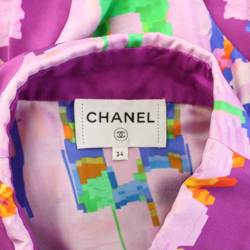 CHANEL 17AW Shirt Dress Short Sleeve Long Full Zip Silk 34 Pink P56444v42613 KH
