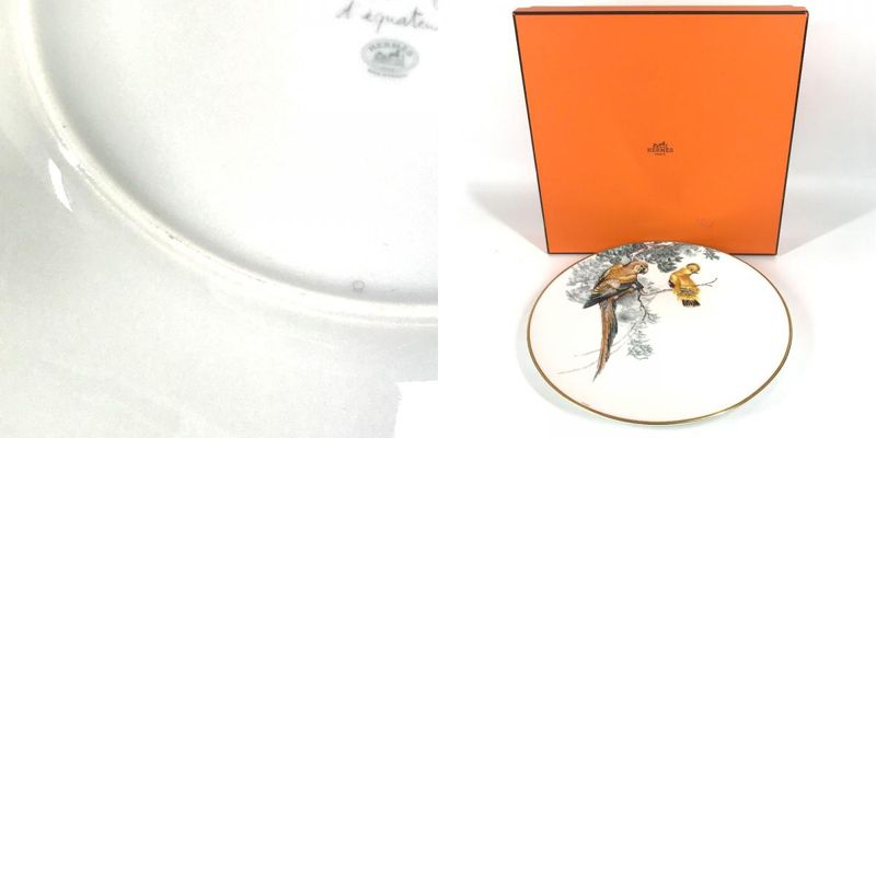 HERMES Plate Equator Sketch 27cm (10.63in) Bird Pottery White