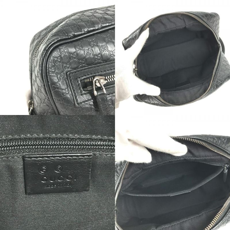 GUCCI Second Bag GG Logo 419775 Shima Leather Black