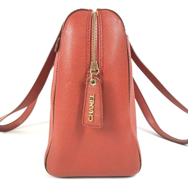 CHANEL Shoulder Bag Leather Orange