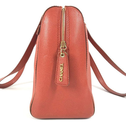 CHANEL Shoulder Bag Leather Orange