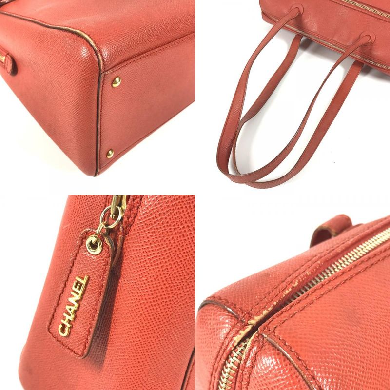 CHANEL Shoulder Bag Leather Orange