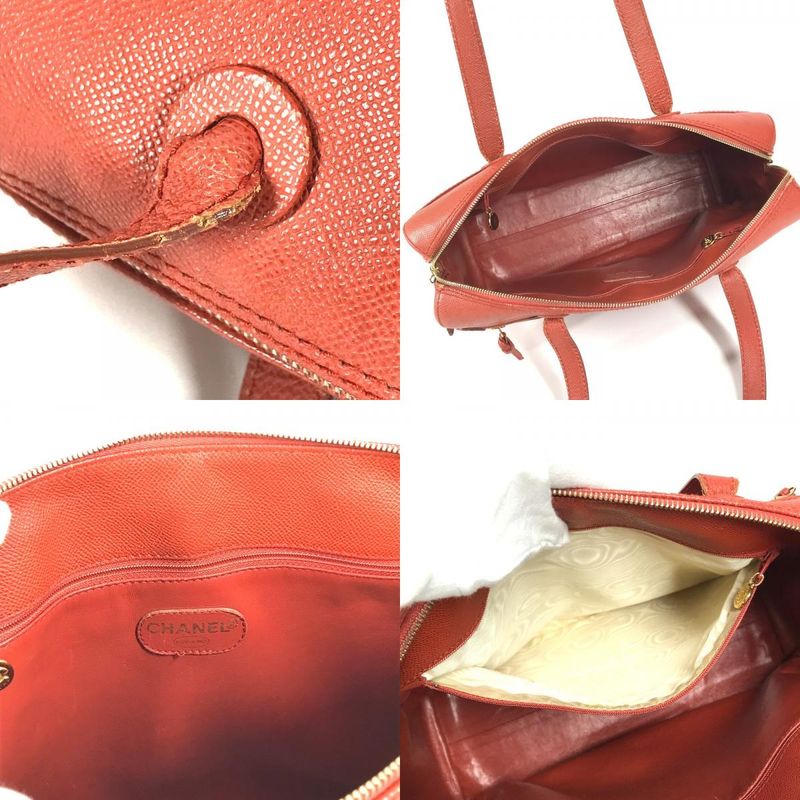 CHANEL Shoulder Bag Leather Orange