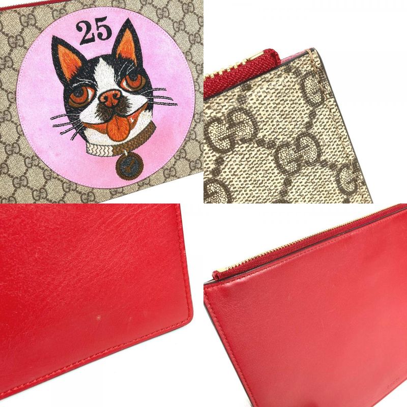 GUCCI Clutch Bag Bosco Applique 506280 GG Supreme Canvas Beige