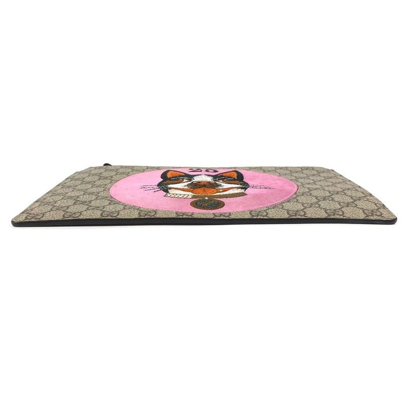 GUCCI Clutch Bag Bosco Applique 506280 GG Supreme Canvas Beige
