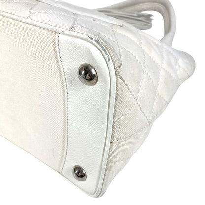 CHANEL Shoulder Bag Reproduction Tote Fringe Tassel Leather Canvas White