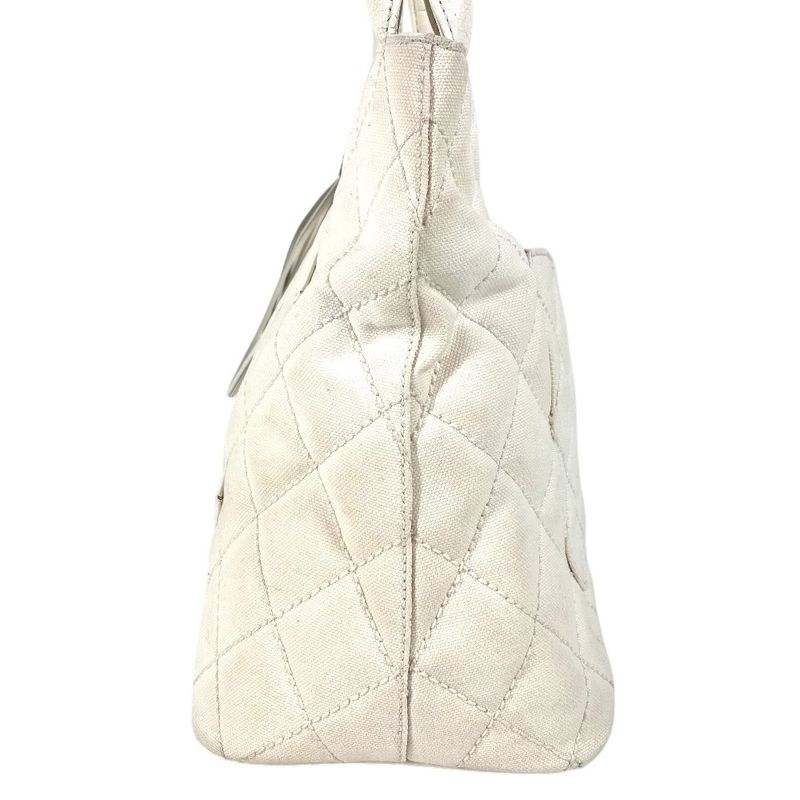 CHANEL Shoulder Bag Reproduction Tote Fringe Tassel Leather Canvas White