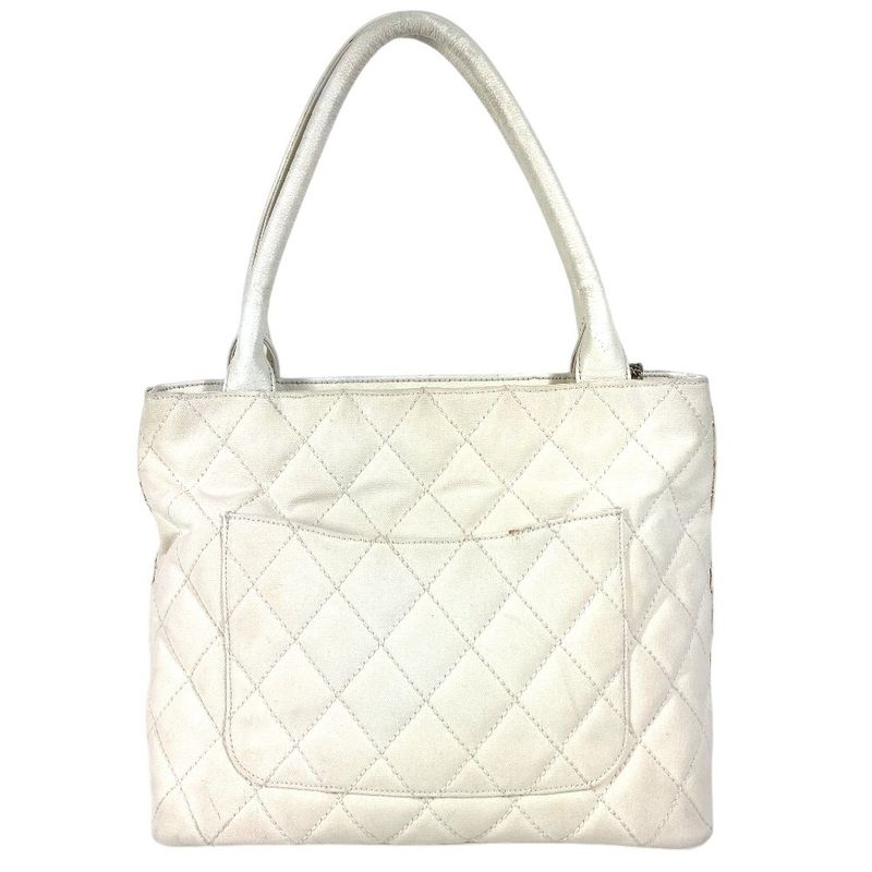 CHANEL Shoulder Bag Reproduction Tote Fringe Tassel Leather Canvas White