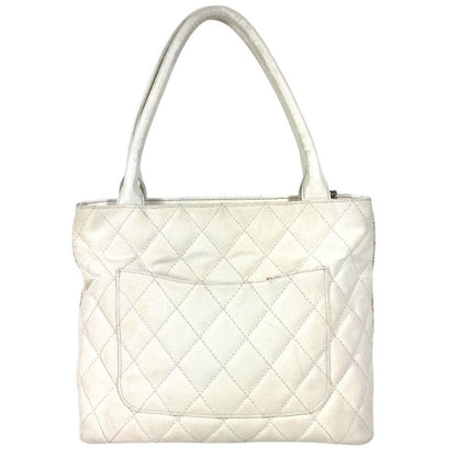 CHANEL Shoulder Bag Reproduction Tote Fringe Tassel Leather Canvas White