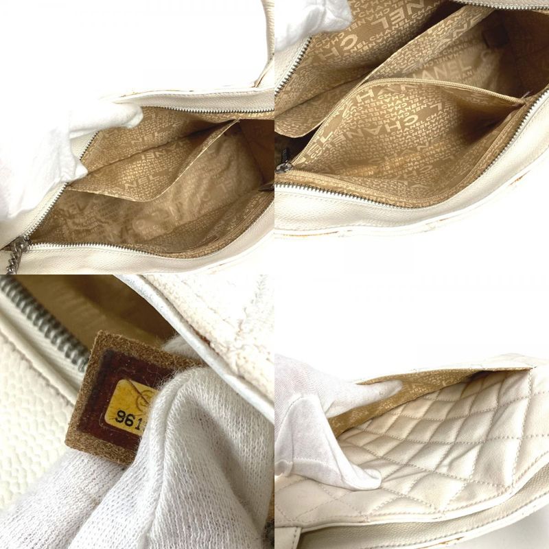 CHANEL Shoulder Bag Reproduction Tote Fringe Tassel Leather Canvas White