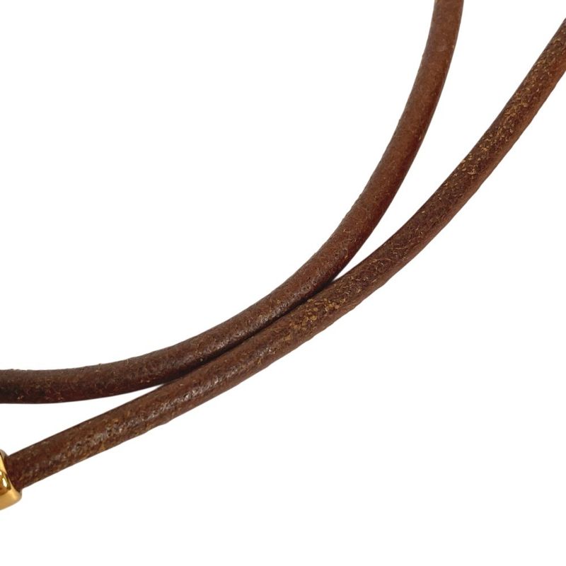 HERMES Bracelet Grennan Logo Double Bracelet Leather Brown