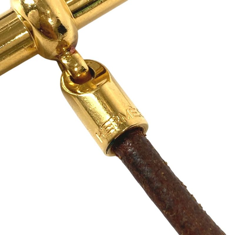 HERMES Bracelet Grennan Logo Double Bracelet Leather Brown