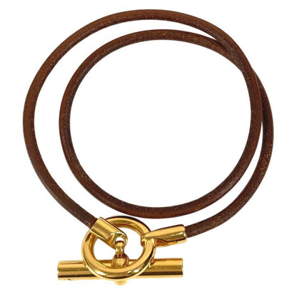 HERMES Bracelet Grennan Logo Double Bracelet Leather Brown