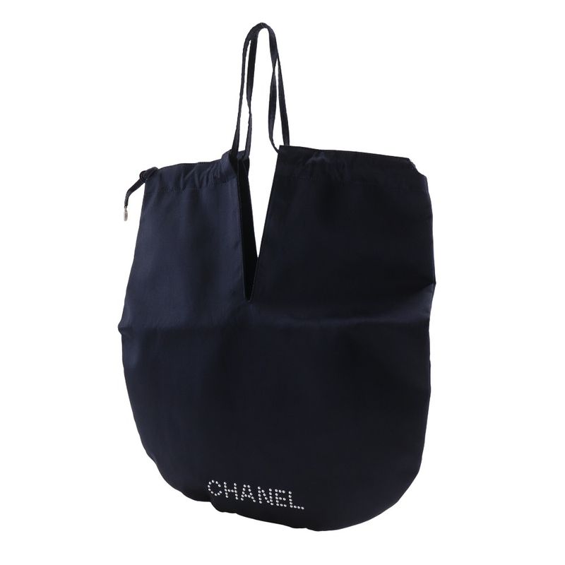 CHANEL Pearl Logo Drawstring A17840 Satin Black Women's Shoulder Bag