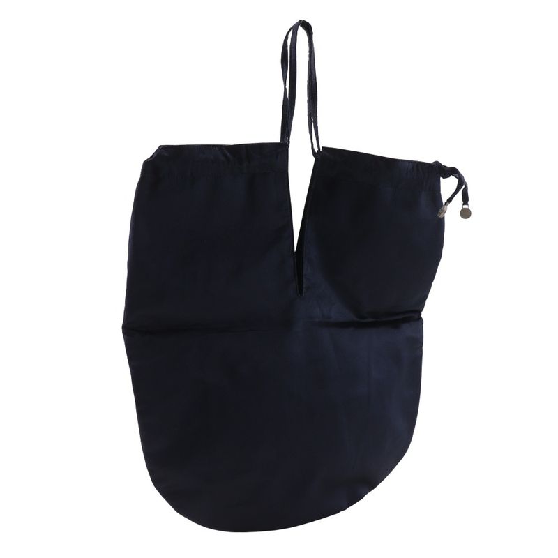 CHANEL Pearl Logo Drawstring A17840 Satin Black Women's Shoulder Bag