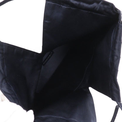 CHANEL Pearl Logo Drawstring A17840 Satin Black Women's Shoulder Bag