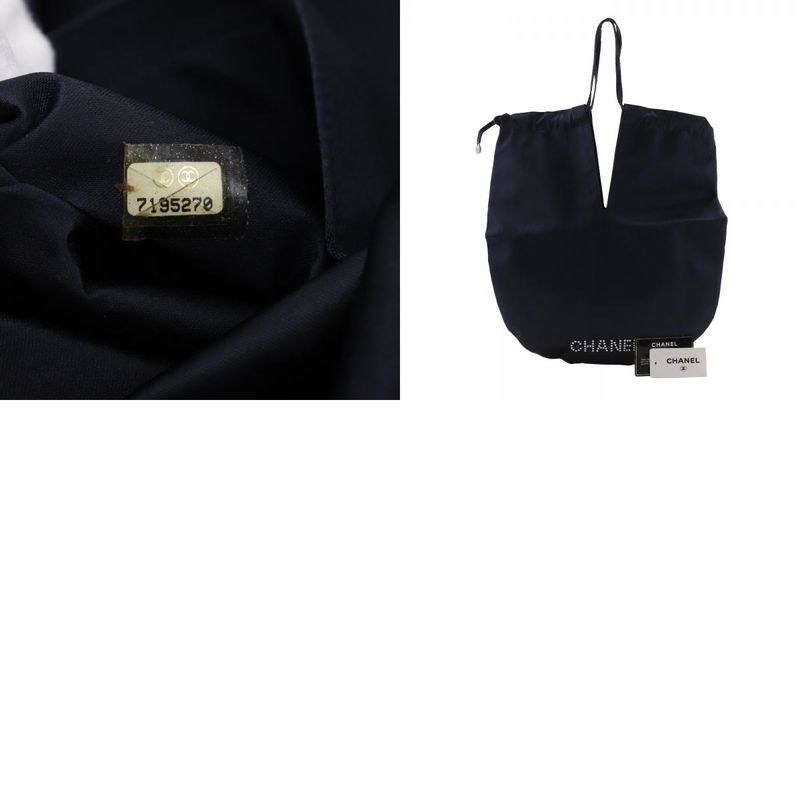 CHANEL Pearl Logo Drawstring A17840 Satin Black Women's Shoulder Bag