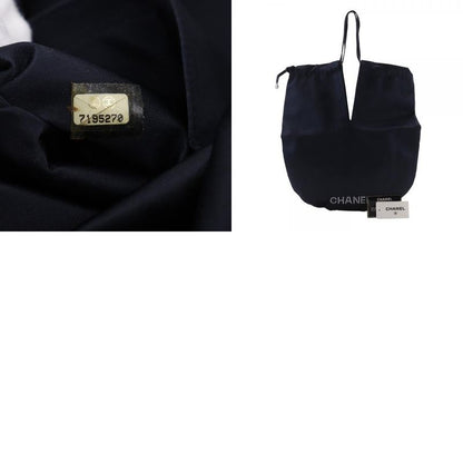 CHANEL Pearl Logo Drawstring A17840 Satin Black Women's Shoulder Bag