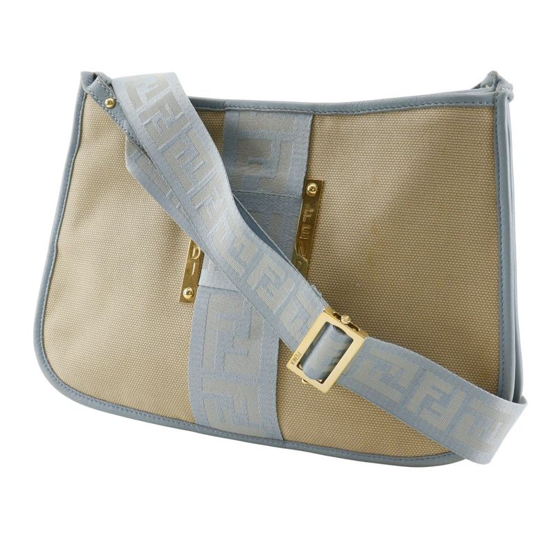 FENDI FF 8bt084 Canvas Beige Light Blue Ladies Shoulder Bag