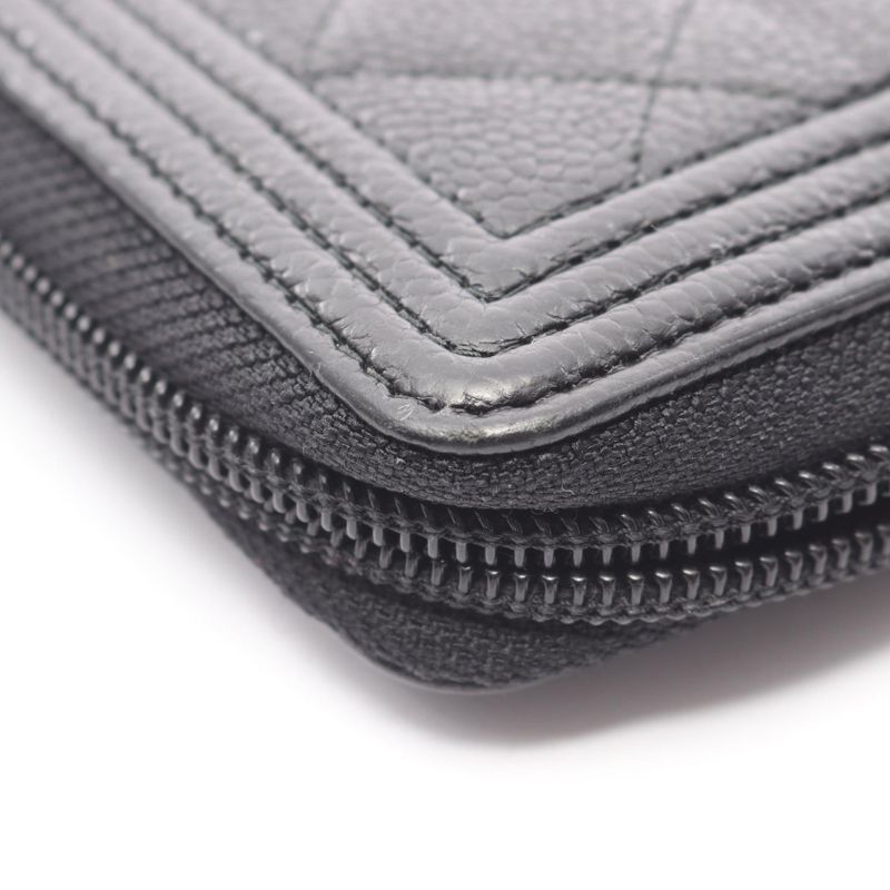CHANEL Round Wallet Beautiful CHANEL Zip Wallet A80566 Black Leather Beautiful