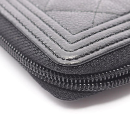 CHANEL Round Wallet Beautiful CHANEL Zip Wallet A80566 Black Leather Beautiful