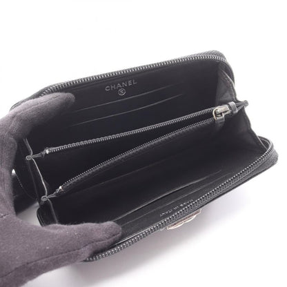 CHANEL Round Wallet Beautiful CHANEL Zip Wallet A80566 Black Leather Beautiful