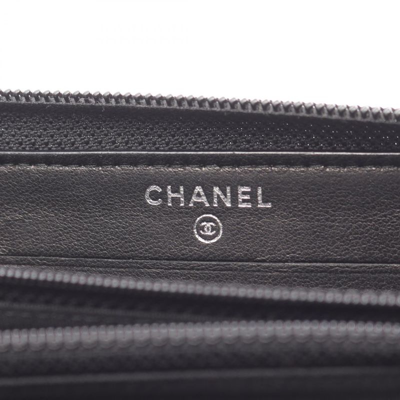 CHANEL Round Wallet Beautiful CHANEL Zip Wallet A80566 Black Leather Beautiful
