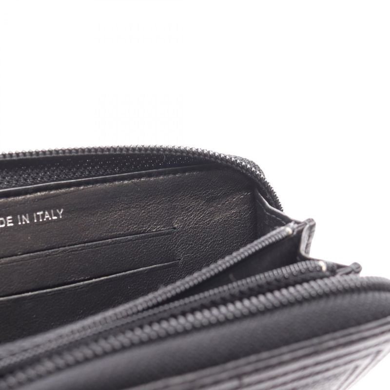 CHANEL Round Wallet Beautiful CHANEL Zip Wallet A80566 Black Leather Beautiful