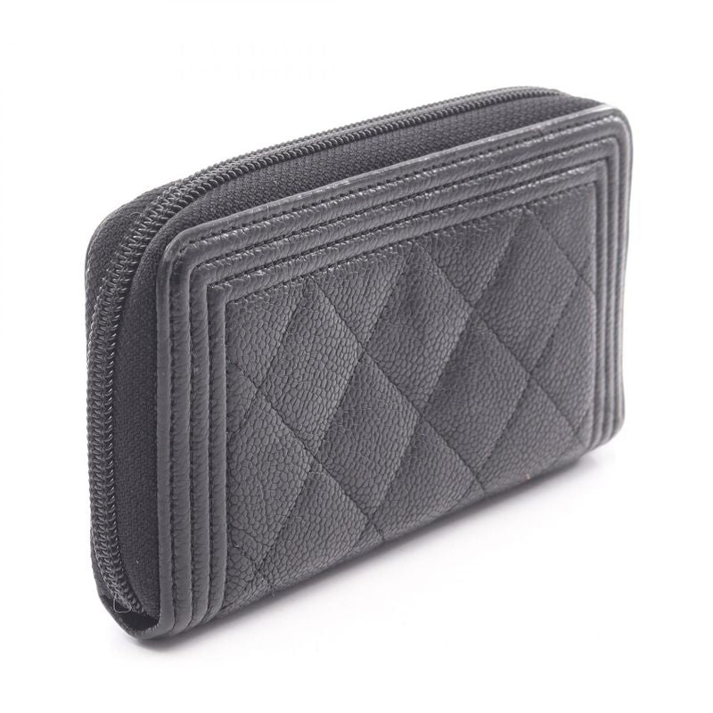 CHANEL Round Wallet Beautiful CHANEL Zip Wallet A80566 Black Leather Beautiful
