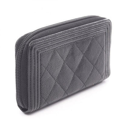 CHANEL Round Wallet Beautiful CHANEL Zip Wallet A80566 Black Leather Beautiful